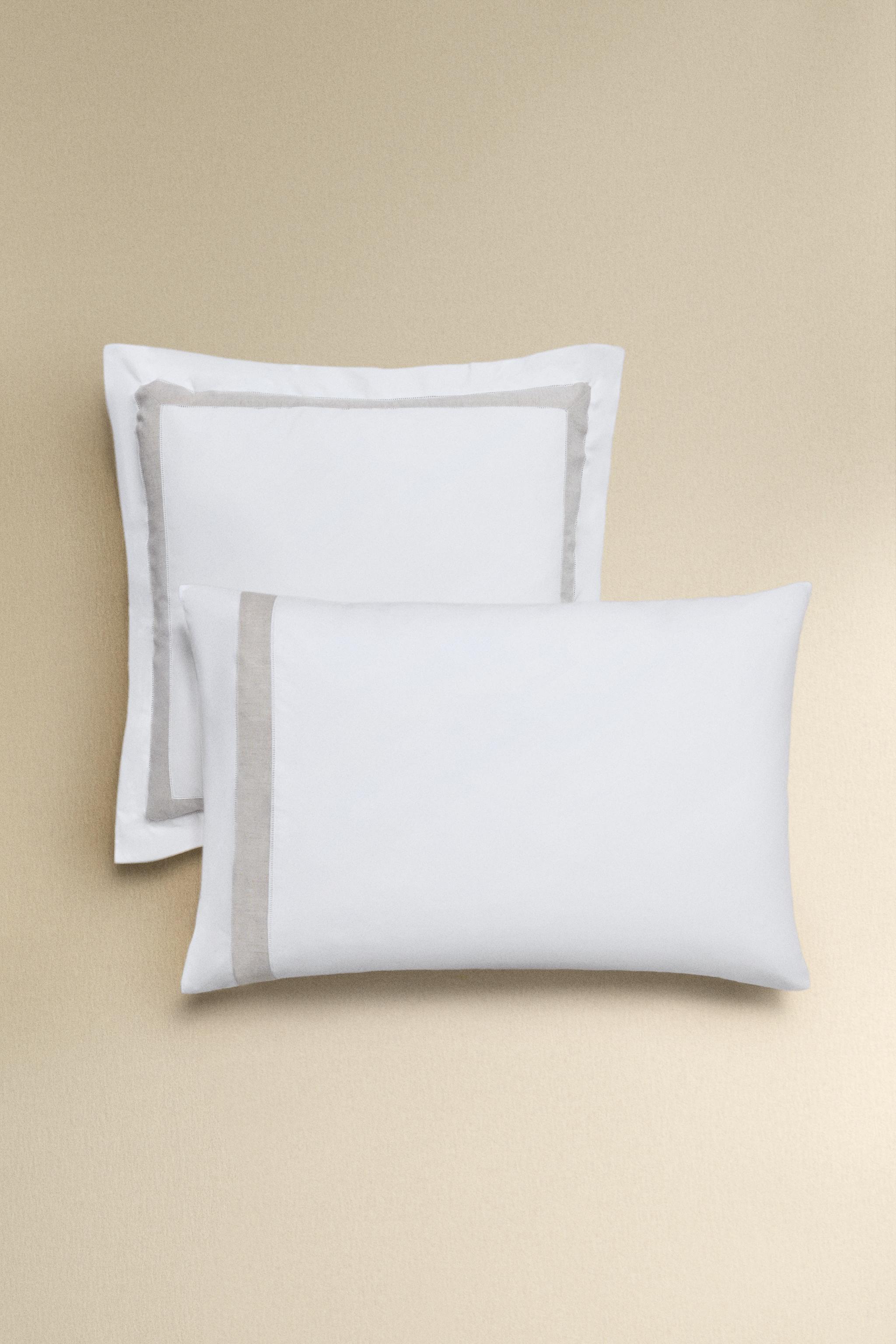 COTTON PILLOWCASE WITH LINEN BORDER